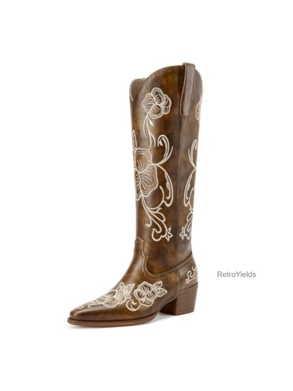 TNYNFBEB Womens Faux Leather Knee High Boots Square Toe Block Heel Zip Boots